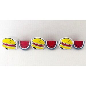 Napkin Rings Summer ~ 3 Hamburger & 3 Watermelon Picnic Ants Vtg-Set of 6 Resin